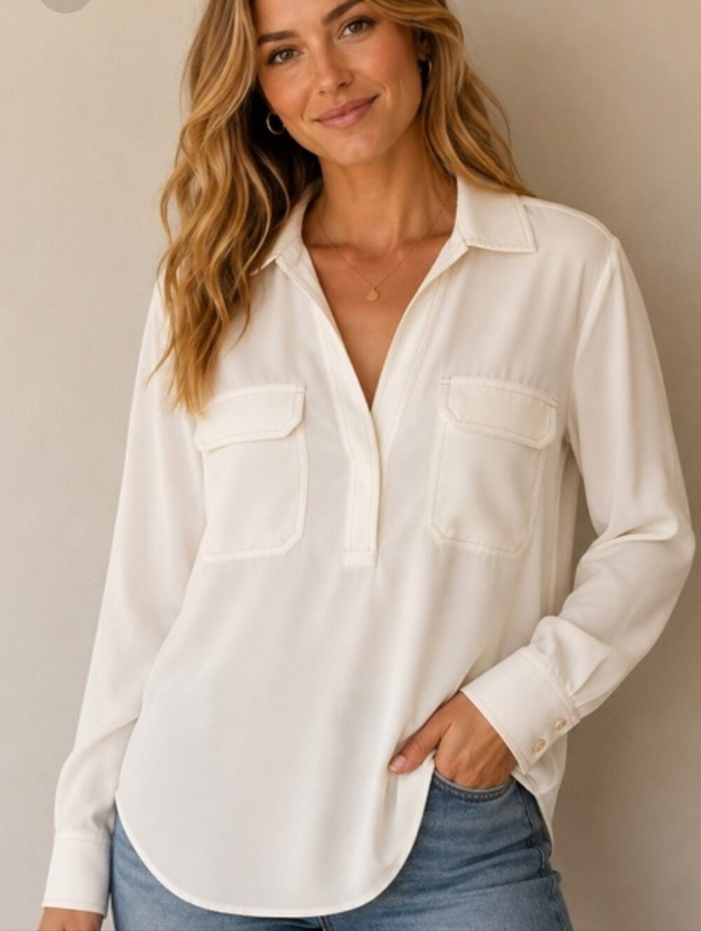 Madewell Tunic Shirt Size L, Long Sleeve, Ivory Brand New